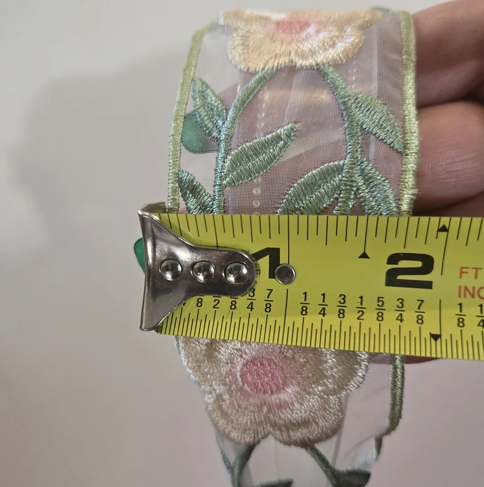 🍒🍒 Floral Embroidered Sheer Headband - Pink, Cream & Green